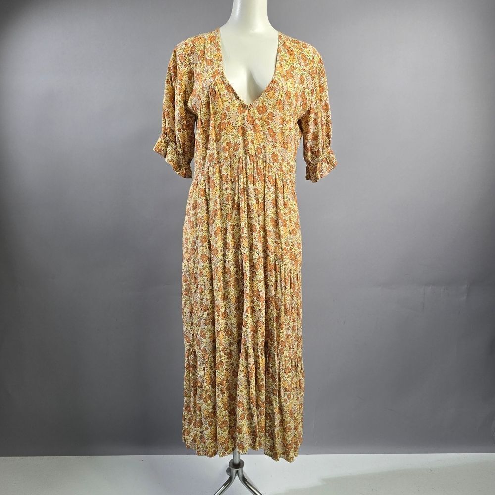Faithfull the Brand Floral Midi Dress in Yellow and Orange R9